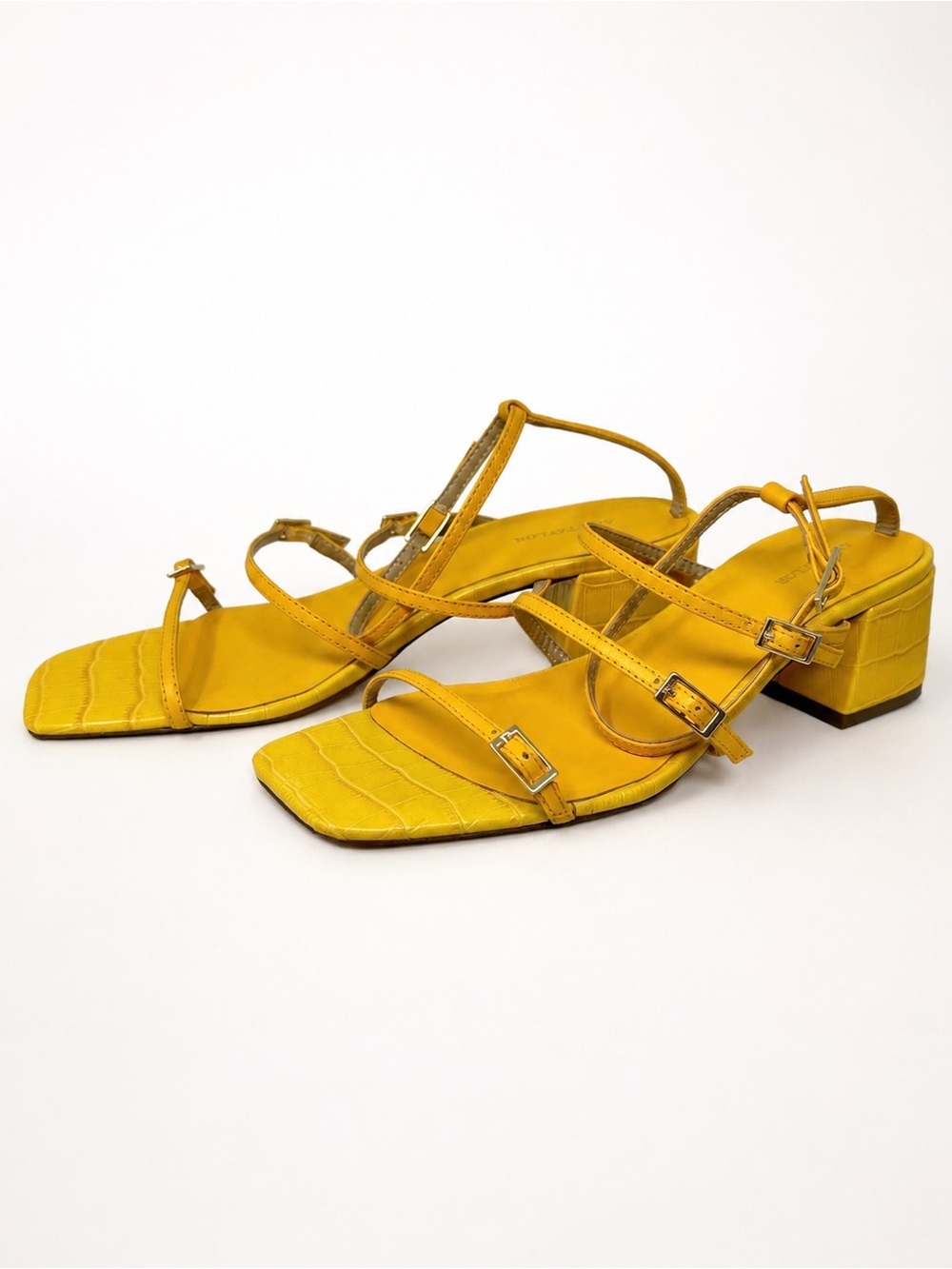 Vintage Ann Taylor Croc Embossed Golden Sunshine Yellow Retro Strappy Sandal